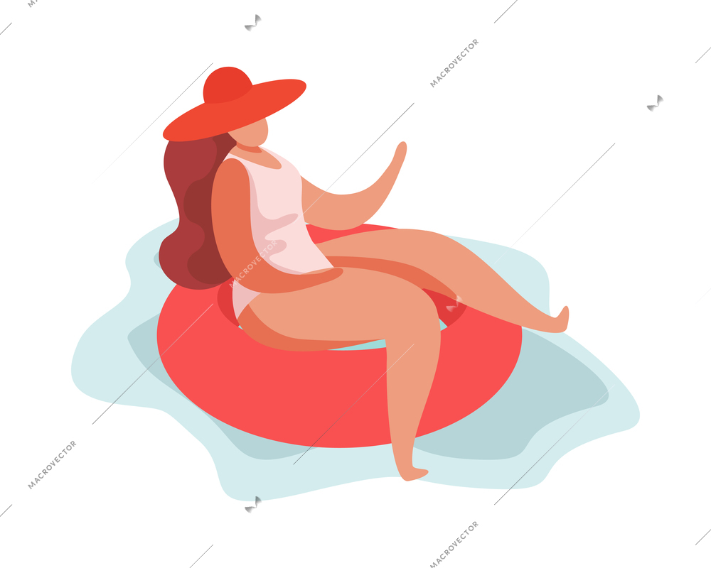 Summer party flat composition with isolated human character during seasonal vacation activities vector illustration