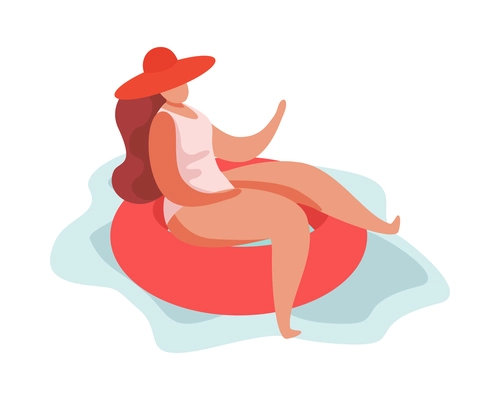 Summer party flat composition with isolated human character during seasonal vacation activities vector illustration