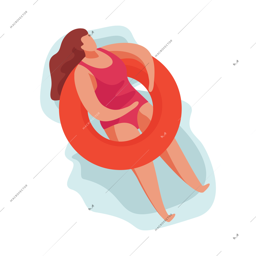 Summer party flat composition with isolated human character during seasonal vacation activities vector illustration