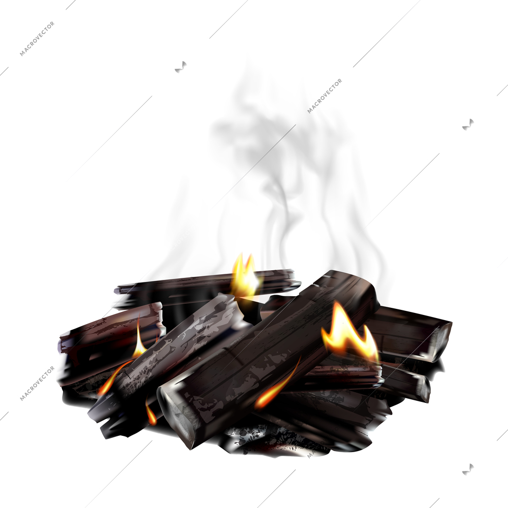 Campfire phases realistic composition with isolated image of bonfire burning on blank background vector illustration