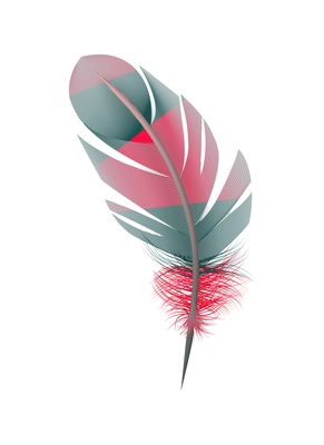 Color feathers realistic composition with isolated image of colored birds feather on blank background vector illustration