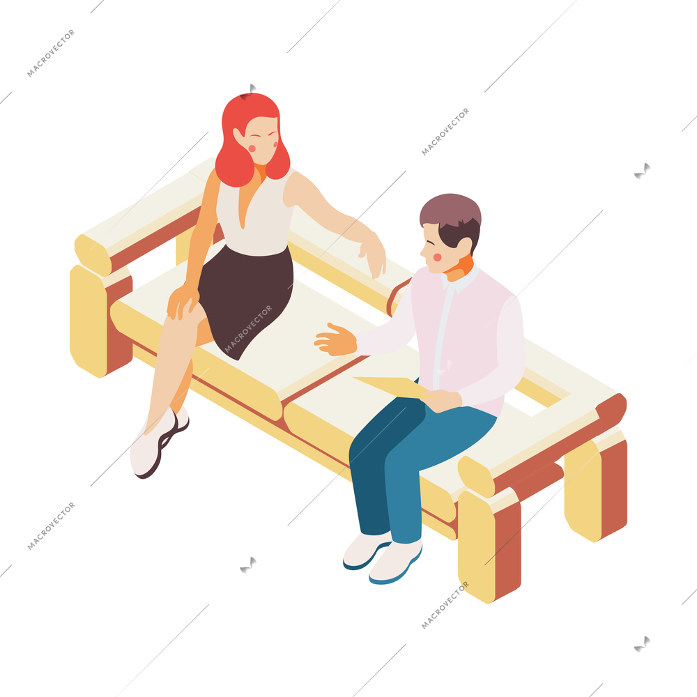 Talk show isometric composition with human characters of tv program participant on blank background vector illustration