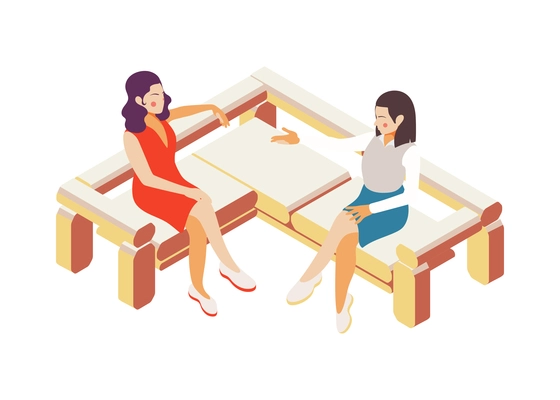 Talk show isometric composition with human characters of tv program participant on blank background vector illustration
