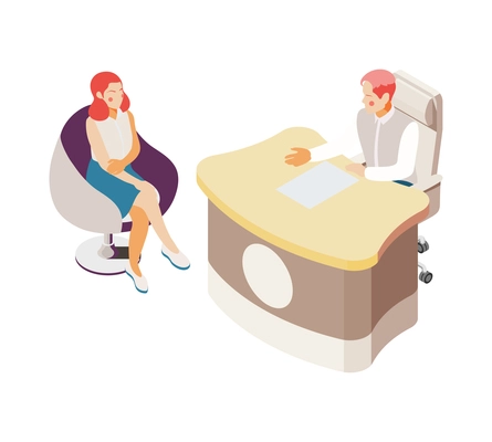 Talk show isometric composition with human characters of tv program participant on blank background vector illustration