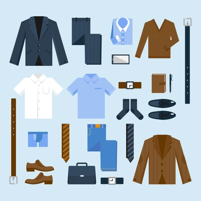 Businessman clothes decorative icons set with shirt tie belt jacket isolated vector illustration