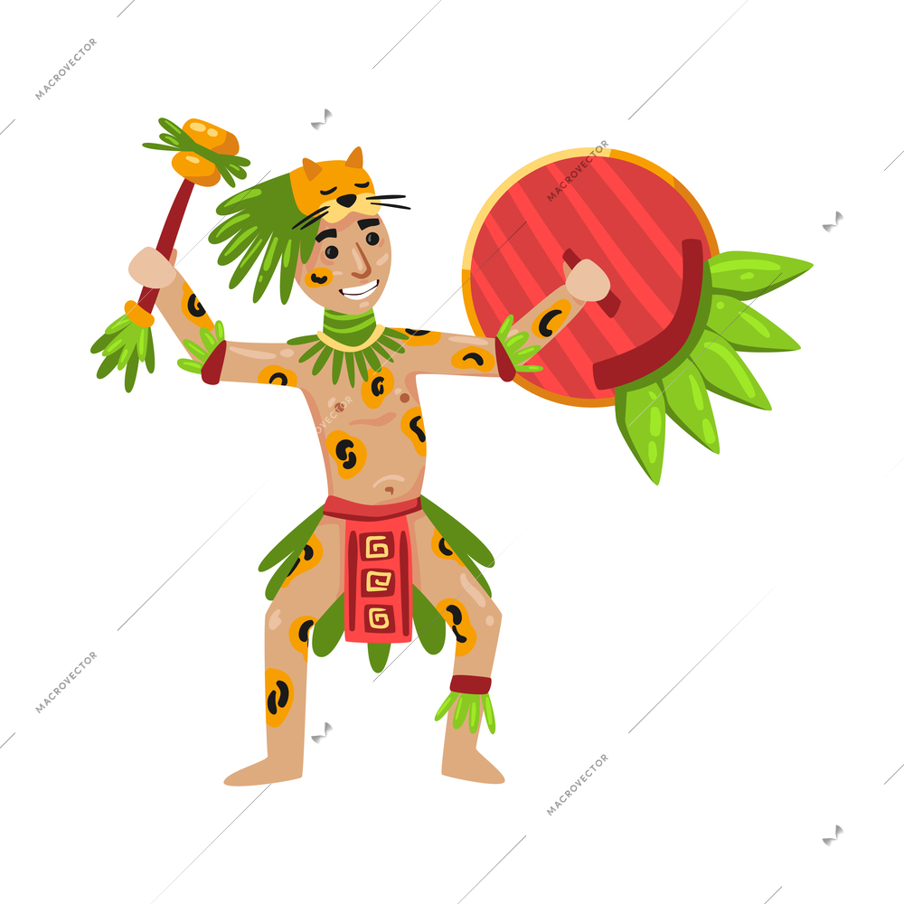 Maya civilization culture composition with tribal doodle image on blank background vector illustration