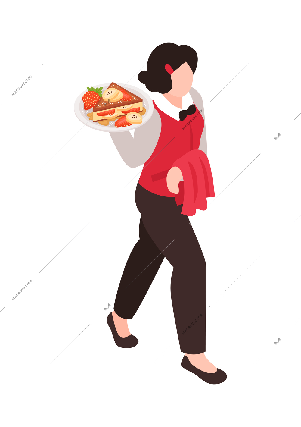 Isometric restaurant composition with isolated human character of waiter with tray vector illustration