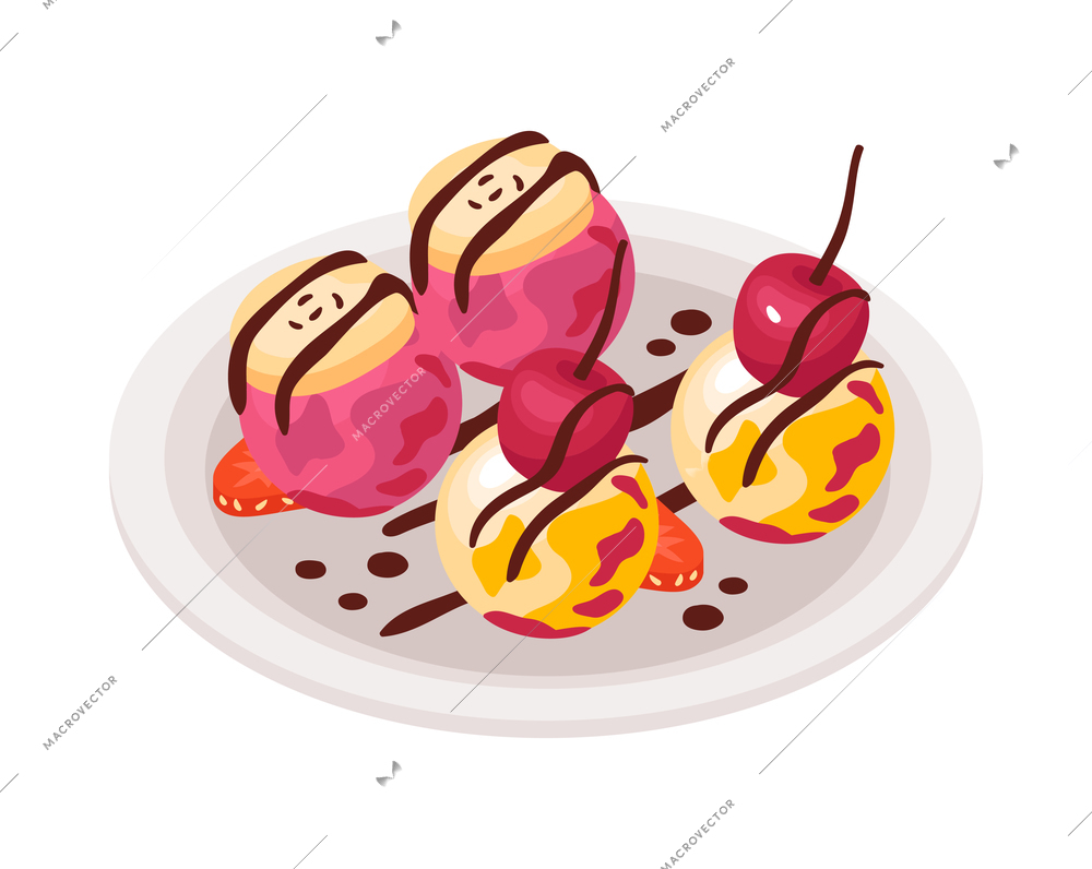 Isometric restaurant composition with isolated image of served gourmet dish vector illustration