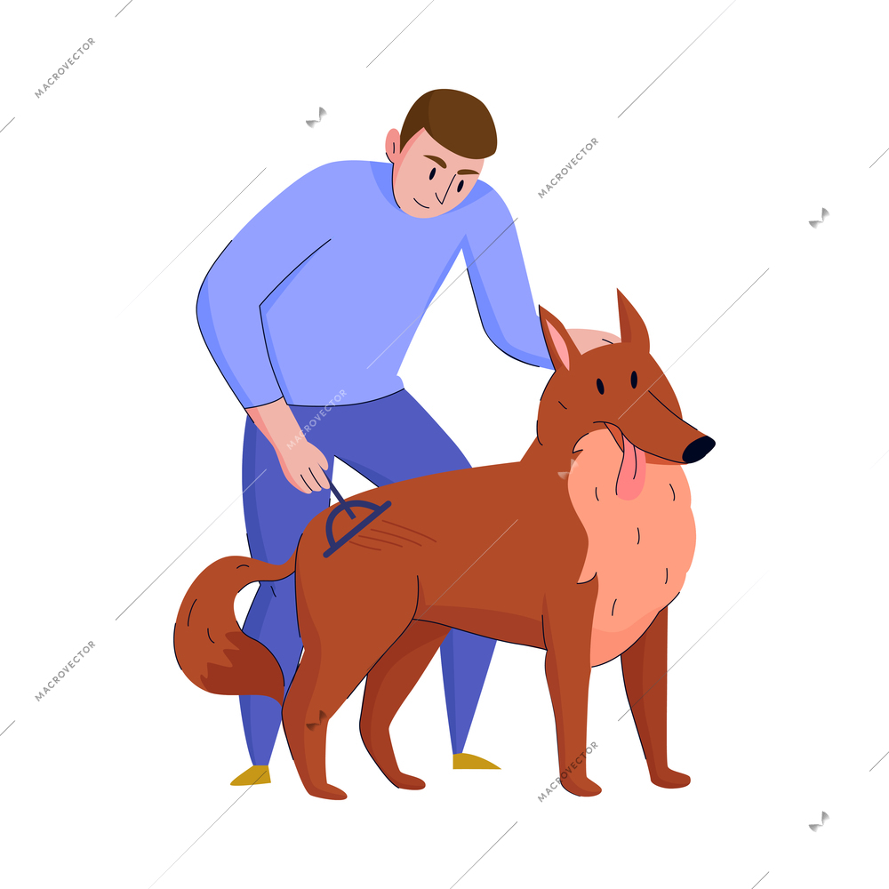 Animal shelter composition with isolated images of pets and doodle human characters vector illustration