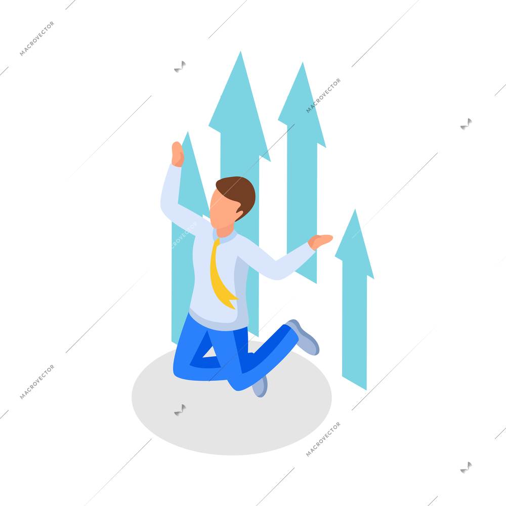 Run to goal isometric composition isolated concept icons and human character of business worker vector illustration