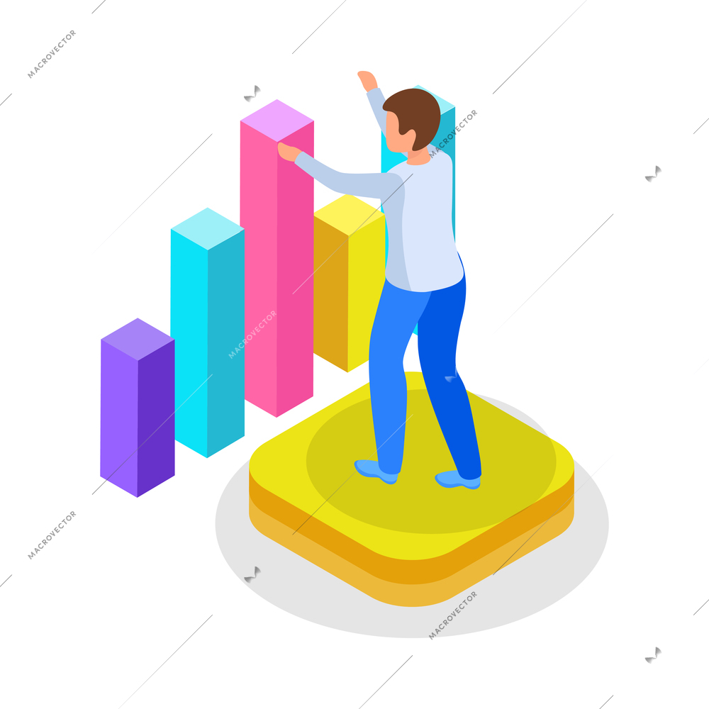 Run to goal isometric composition isolated concept icons and human character of business worker vector illustration