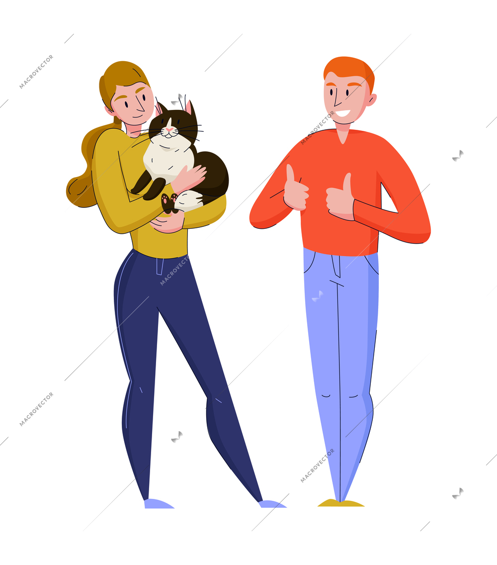 Animal shelter composition with isolated images of pets and doodle human characters vector illustration