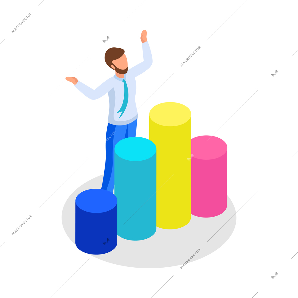 Run to goal isometric composition isolated concept icons and human character of business worker vector illustration