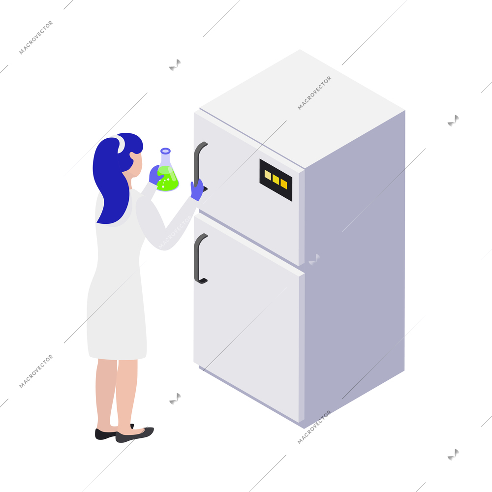 Gmo bio engineering isometric composition with human character of scientist in lab environment vector illustration