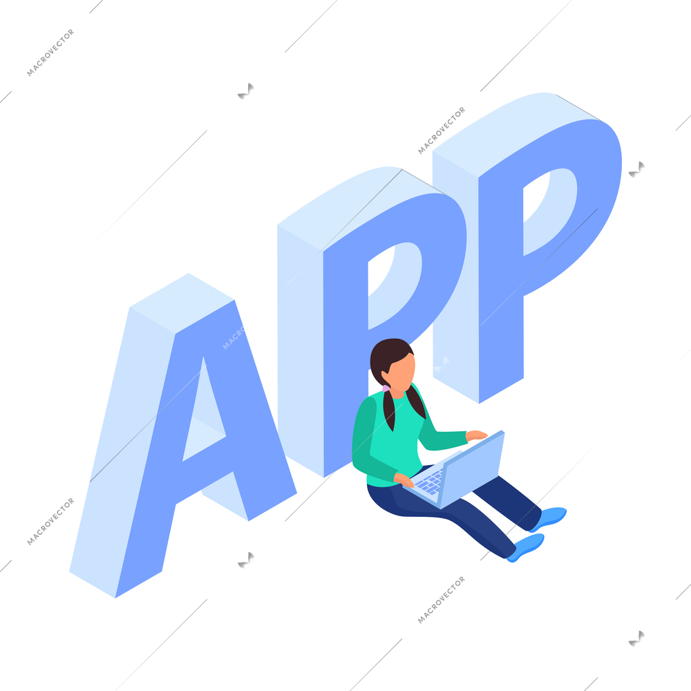 Web development isometric concept composition with structure elements and developer character vector illustration