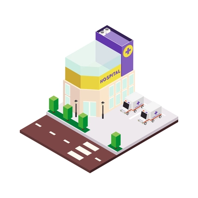 Modern city architecture isometric buildings composition with platform piece of street pavement and house vector illustration