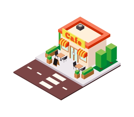 Modern city architecture isometric buildings composition with platform piece of street pavement and house vector illustration