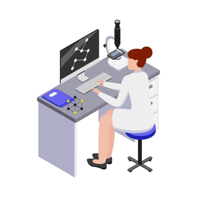 Gmo bio engineering isometric composition with human character of scientist in lab environment vector illustration