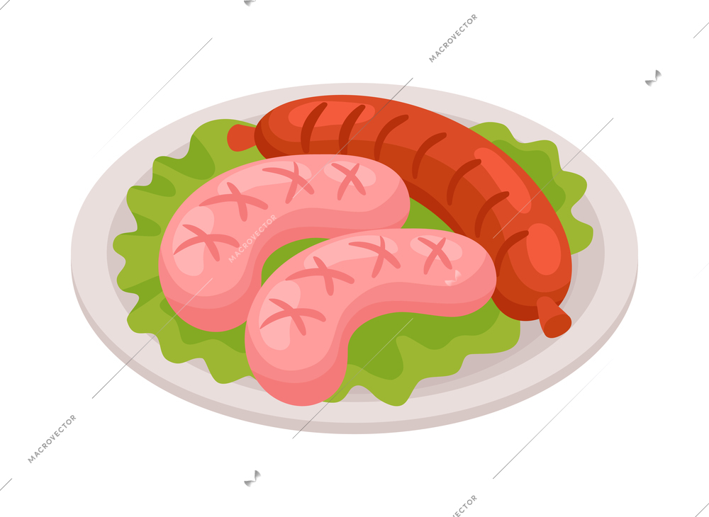 Isometric bbq barbecue grill party composition with isolated image of food on blank background vector illustration