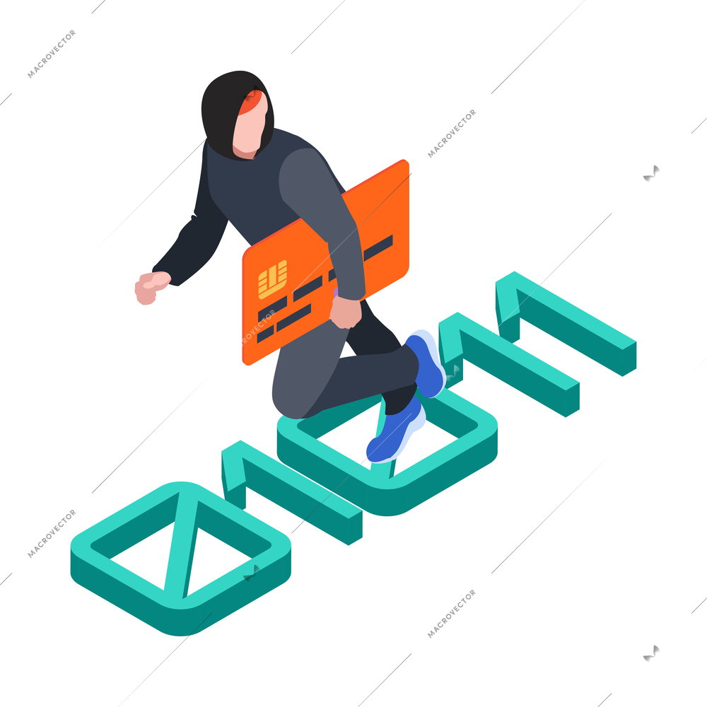 Isometric cyber security hacker composition with isolated concept image on blank background vector illustration