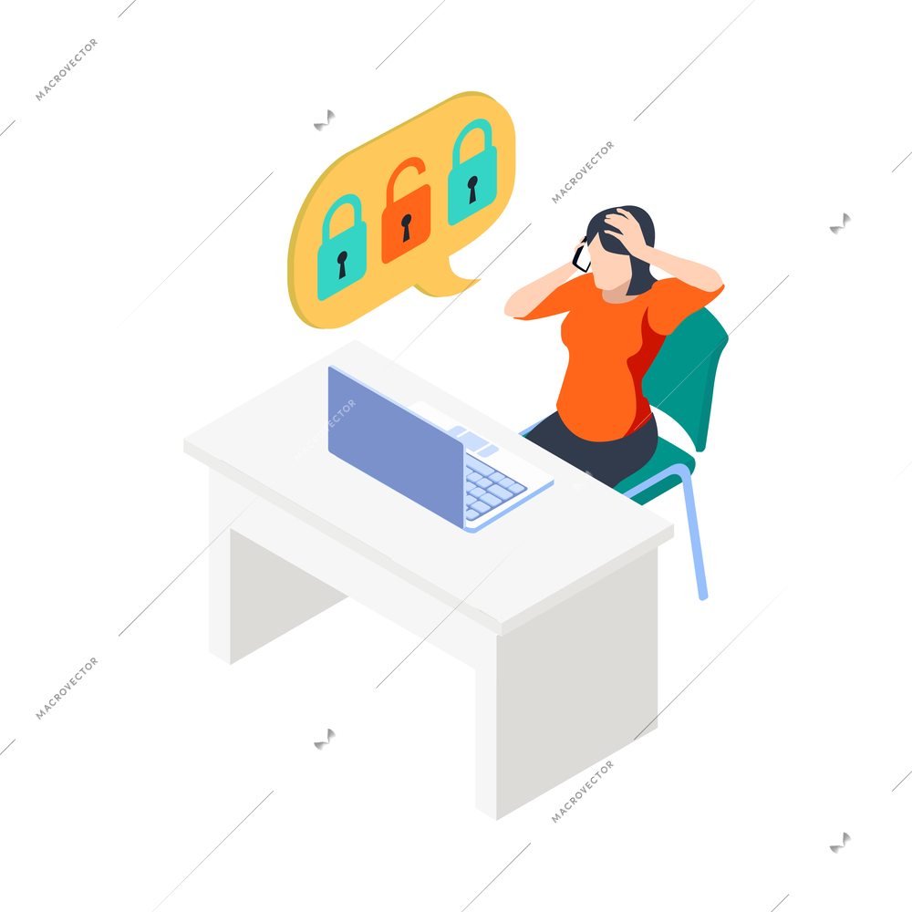 Isometric cyber security hacker composition with isolated concept image on blank background vector illustration