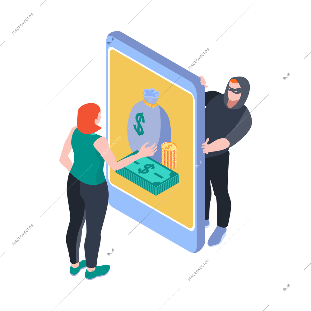 Isometric cyber security hacker composition with isolated concept image on blank background vector illustration