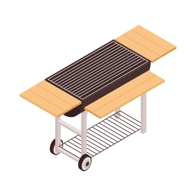 Isometric bbq barbecue grill party composition with isolated image of roasting rig vector illustration