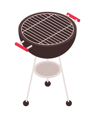 Isometric bbq barbecue grill party composition with isolated image of roasting rig vector illustration