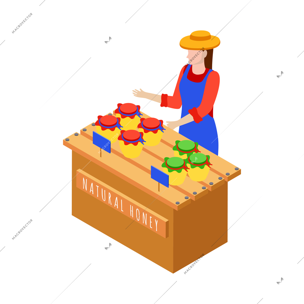 Farm local market isometric composition with isolated view of market stall with natural homemade products vector illustration