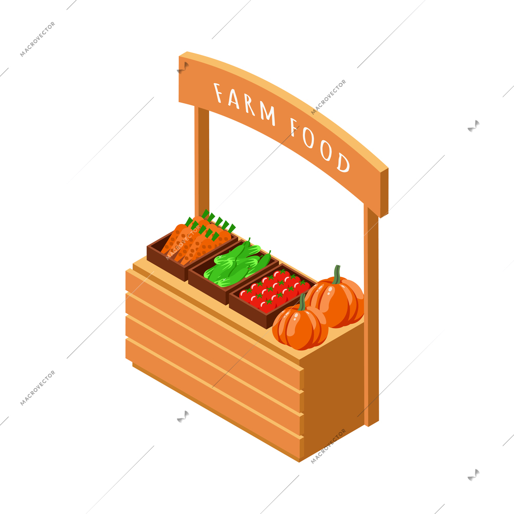 Farm local market isometric composition with isolated view of market stall with natural homemade products vector illustration