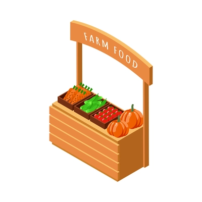 Farm local market isometric composition with isolated view of market stall with natural homemade products vector illustration