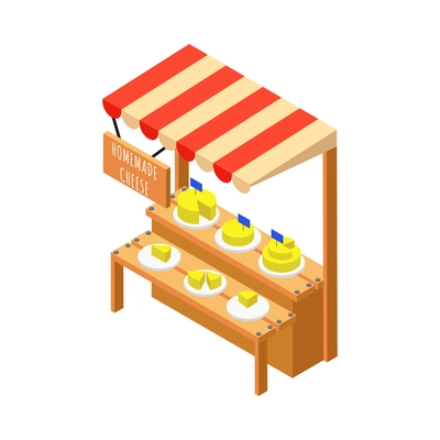 Farm local market isometric composition with isolated view of market stall with natural homemade products vector illustration