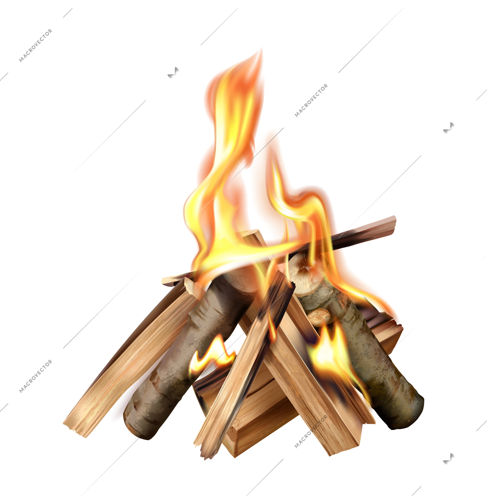 Campfire phases realistic composition with isolated image of bonfire burning on blank background vector illustration