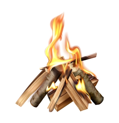 Campfire phases realistic composition with isolated image of bonfire burning on blank background vector illustration