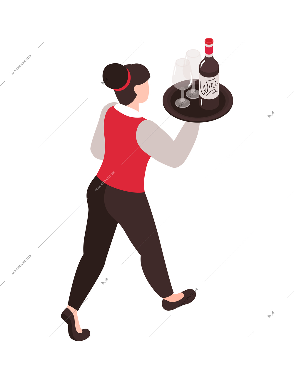 Isometric restaurant composition with isolated human character of waiter with tray vector illustration