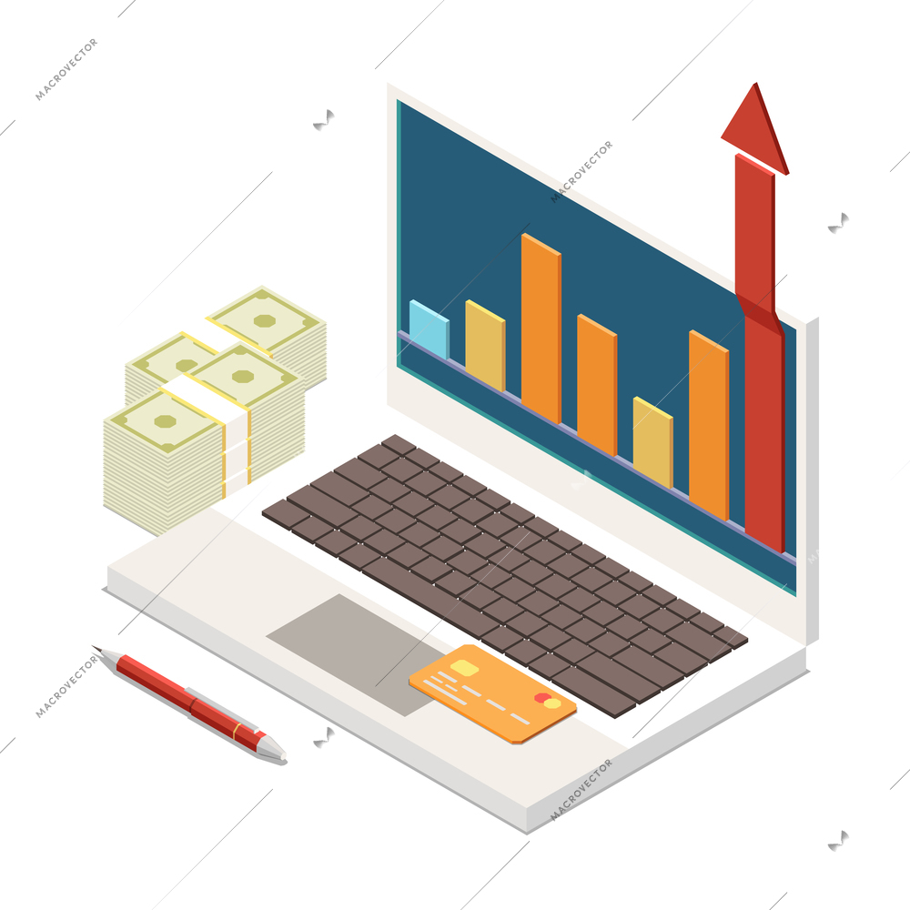 Investment online trading isometric composition with isolated financial concept on blank background vector illustration