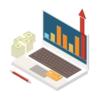 Investment online trading isometric composition with isolated financial concept on blank background vector illustration