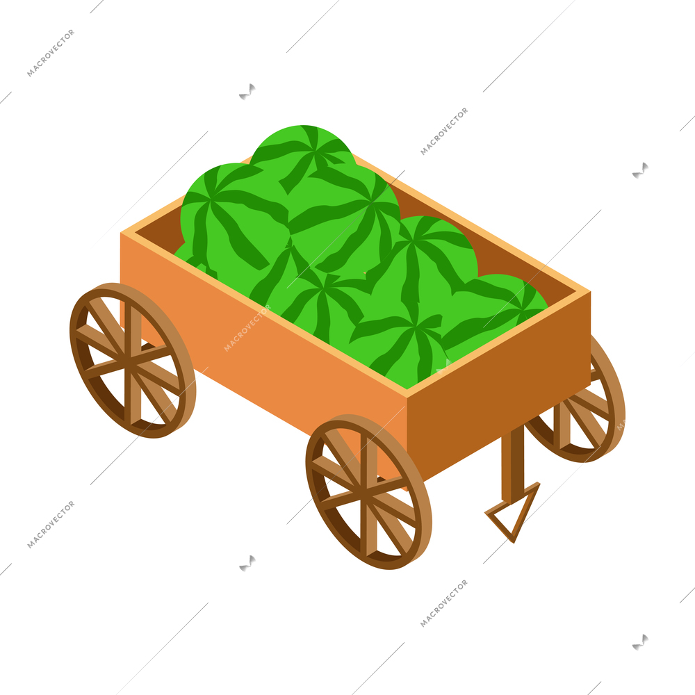 Farm local market isometric composition with isolated view of wheeled trolley with natural homemade products vector illustration