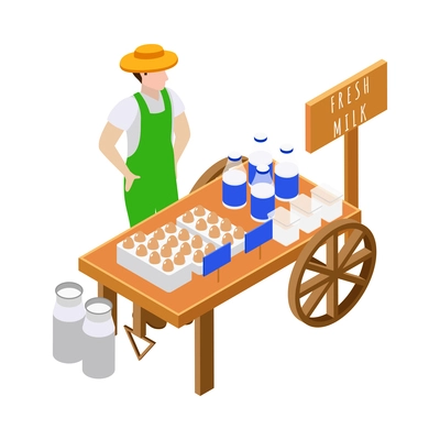 Farm local market isometric composition with isolated view of market stall with natural homemade products vector illustration