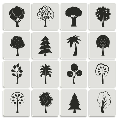 Green forest trees design elements of pine fir oak isolated vector illustration