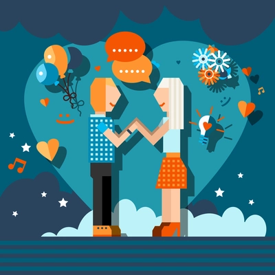 Loving couple young man and woman pixel silhouettes chatting concept vector illustration