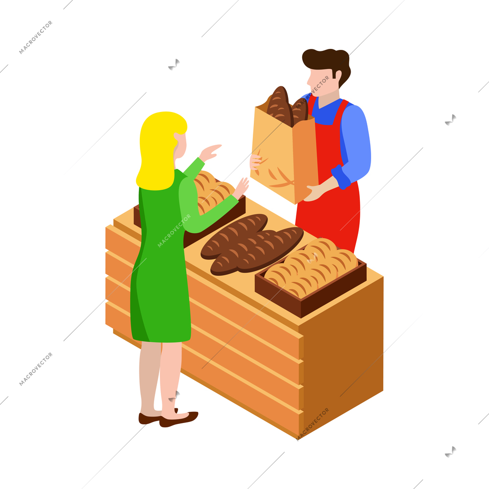 Farm local market isometric composition with isolated view of market stall with natural homemade products vector illustration