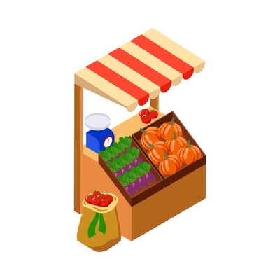 Farm local market isometric composition with isolated view of market stall with natural homemade products vector illustration