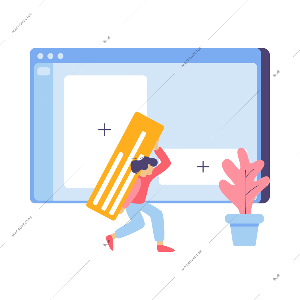 Web development flat composition with icons of website elements and human characters with tools vector illustration