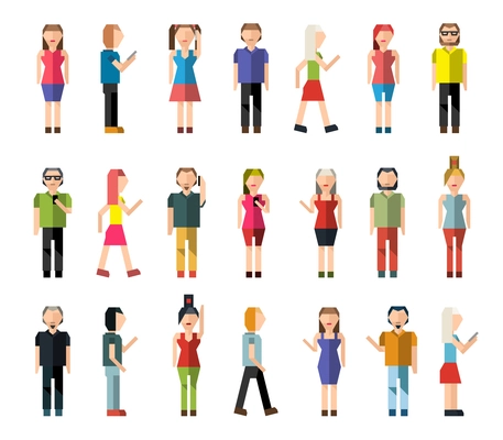 People male and female pixel avatar group decorative icons set isolated vector illustration