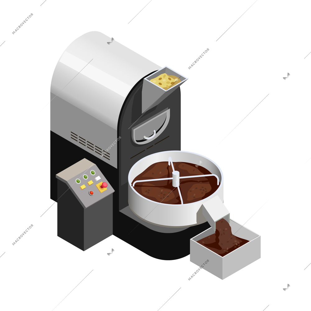 Coffee industry production isometric composition with isolated image on blank background vector illustration