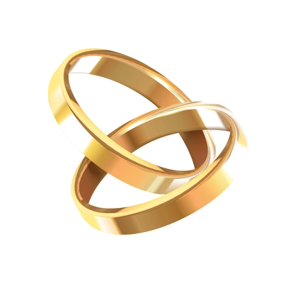 Wedding rings realistic composition with isolated image of luxury golden accessories on blank background vector illustration