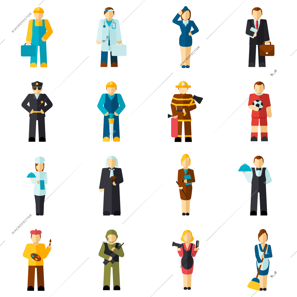 Avatar professions flat avatars set with fireman pilot worker doctor isolated vector illustration