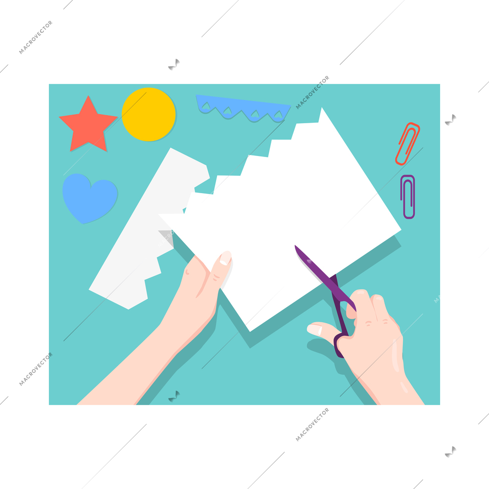 Handmade composition with flat rectangular image of human hands and crafts vector illustration