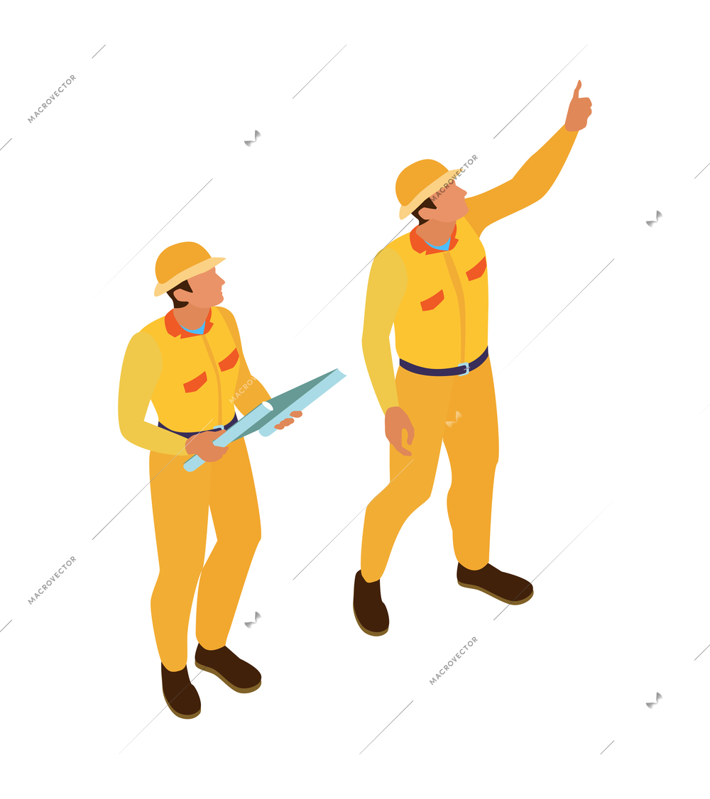 Isometric home repair composition with human characters of craftsmen in yellow uniform vector illustration